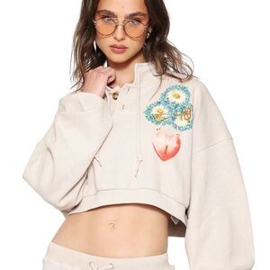 Boys Lie Cream Cropped Sweater with Floral Embroidery
